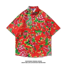 夏男女士休闲短袖衬衫外套东北大花衣服外衣大码团队服夏季休闲，男装衬衫，星座601-2