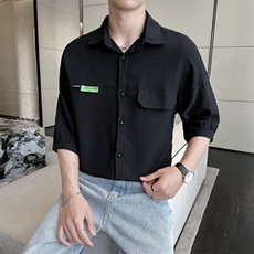 2025春季新款男士七分袖衬衫轻熟冰丝垂感翻领中袖衬衣901C06-P58，男装衬衫，星座901