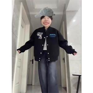 J9851-P63美式新款宽松休闲百搭立领情侣棒球服外套图片