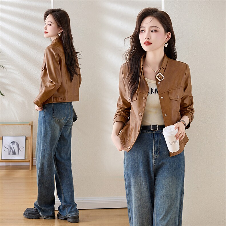 海宁真皮皮衣女外套2025年新款春秋小个子短款女士休闲绵羊皮夹克,女装皮衣,臻衣坊