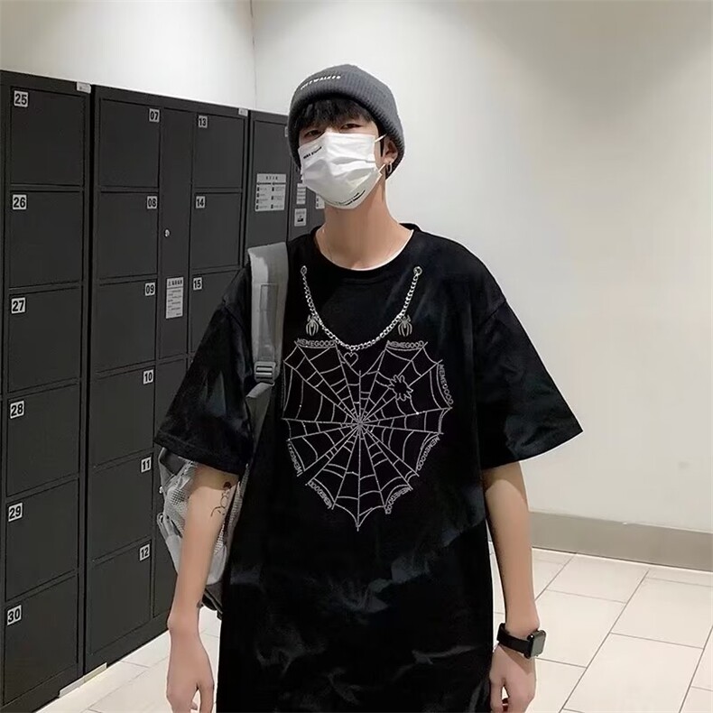 夏季2023年欧美嘻哈街头烫钻项链短袖链条t恤T226P28,男装T恤,星座1116-2