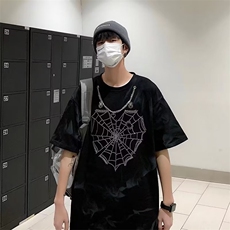 夏季2023年欧美嘻哈街头烫钻项链短袖链条t恤T226P28，男装T恤，星座1116-2