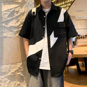 24年港风夏款工装拼接宽松短袖衬衫男CS115 P40图片