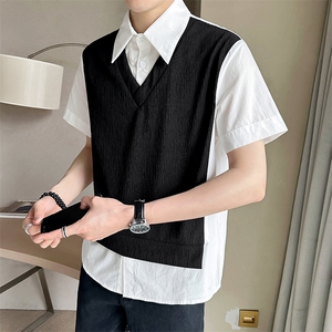 店主风~夏季假两件设计中袖T恤衫 V712/P55图片