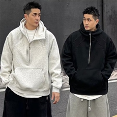 美式宽松半拉链上衣重磅结构感连帽卫衣男W75/P55，男装卫衣，星座205-3