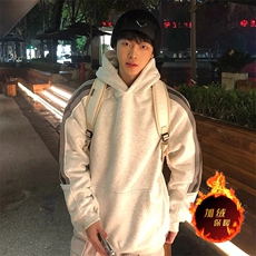 现货抖音得物二开480克加绒加厚拼接织带连帽卫衣外套FM18，男装卫衣，电商A486
