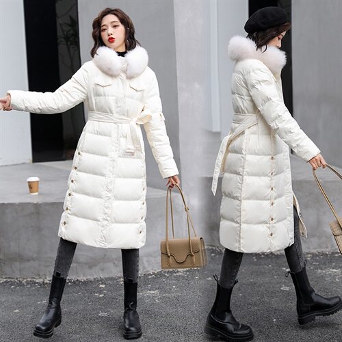 2021年冬季新款收腰显瘦立领大毛领中长款羽绒服，女装羽绒服，奕薇雅