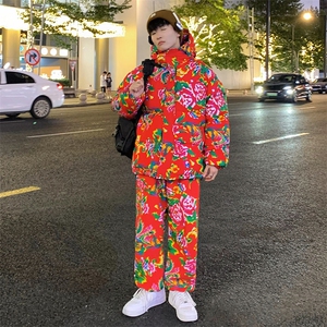 TZ206冬季加厚保暖大码防寒东北大花风团队表演棉衣套装棉服图片