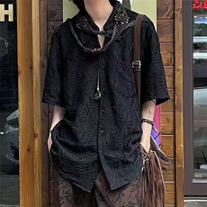 F308-P372024夏季设计感新中式短袖衬衫潮牌宽松休闲衬衣男现货，男装衬衫，星座512-6
