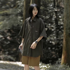 衬衫男女短袖韩版潮流文艺帅气字母2024夏季宽松ins外套CY902-P37，男装衬衫，星座412-3