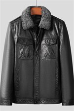 X2022皮衣男头层牛皮白鸭绒羽绒服可脱卸水貂毛领皮夹克P790，男装皮衣，电商B360