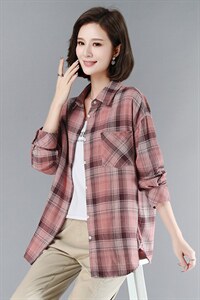 长期大货现货，秋装新款格子衬衫女长袖棉外套宽松显瘦上衣女，图片