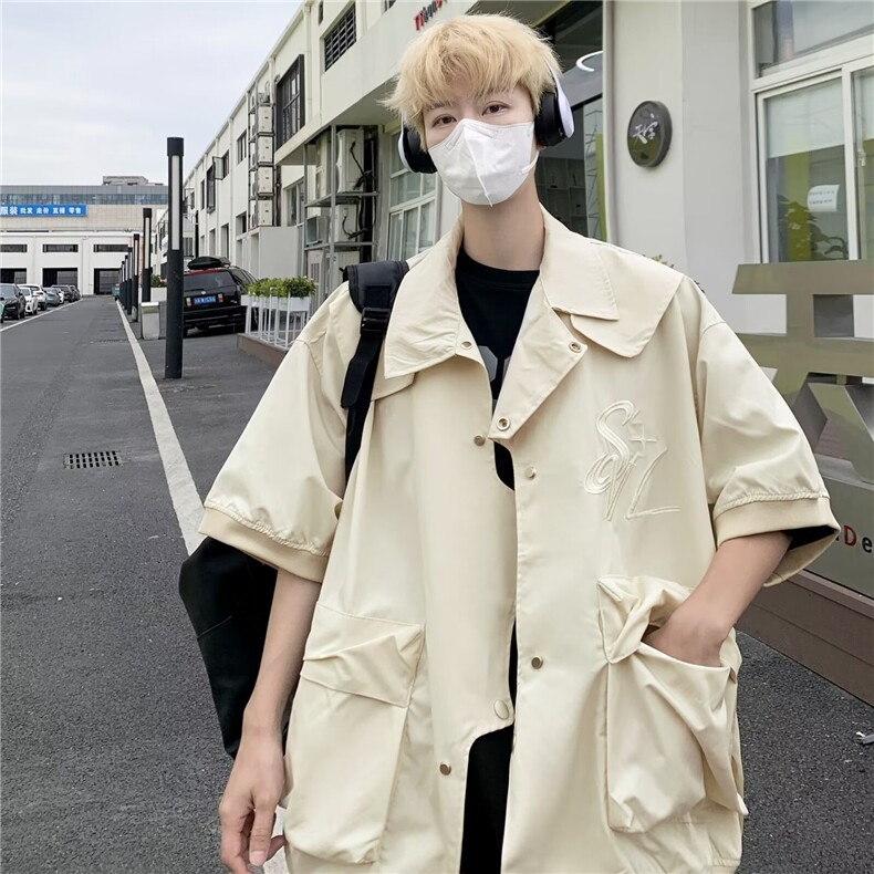 衬衫男士韩版潮流短袖刺绣高街百搭夏季2024新款ins外套CY776-P41,男装衬衫,星座412-2