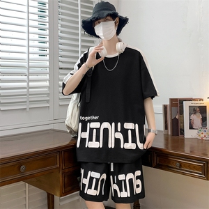 2024主推 短袖短裤套装男士夏季宽松潮流圆领简约两件套k2610 p38图片
