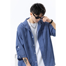 美式复古蓝色连帽/翻领衬衫男衬衣外套上衣DC2243/DC2244-特价P35，男装衬衫，电商A007