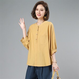 棉麻女夏2025新款小个子中年妈妈大码时尚洋气减龄亚麻，女装衬衫，奕阳依阁