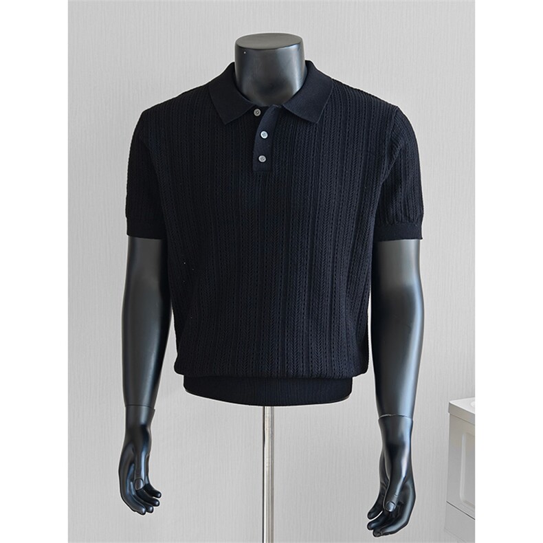 盗图老钱风薄款镂空冰丝翻领针织短袖POLO衫E77157/P58控88，男装T恤，电商A243