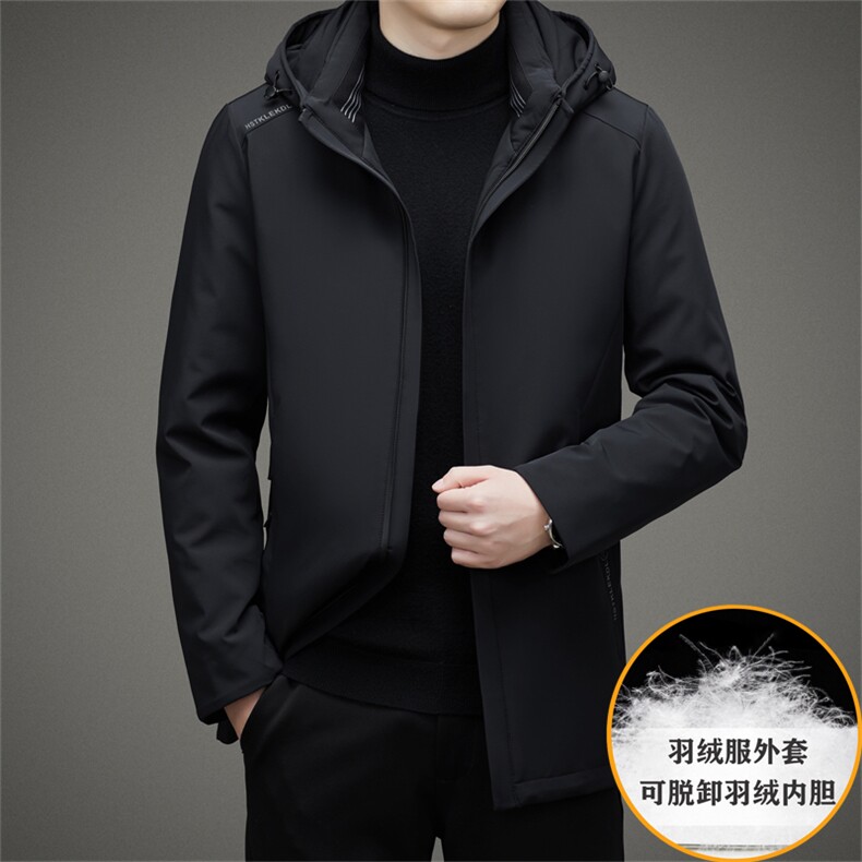 2023新款男装连帽可脱卸内胆羽绒服中年冬季厚款休闲保暖鸭绒外套,男装羽绒服,电商B212（原钱塘6029）