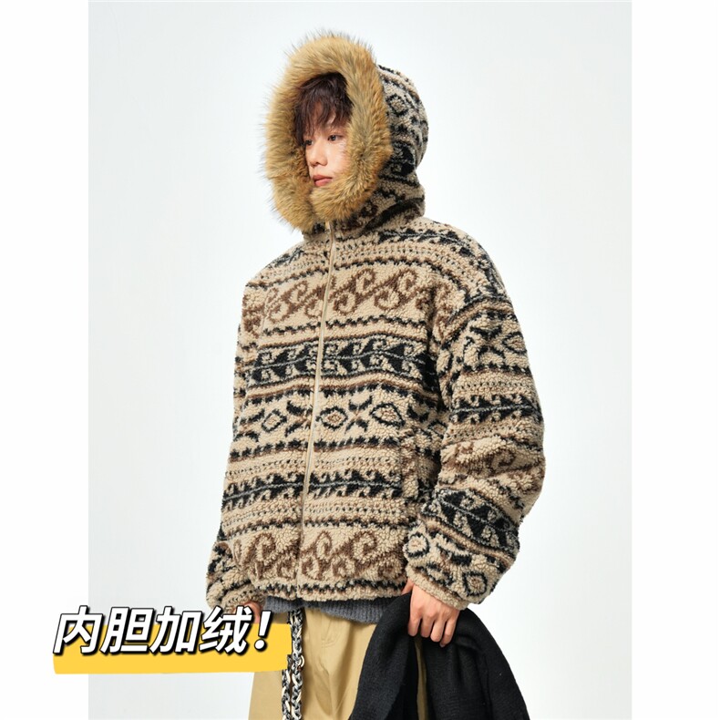 加绒内胆羊羔毛毛领棉衣座山雕棉服中性外套A0174020P120,男装棉衣,电商A017