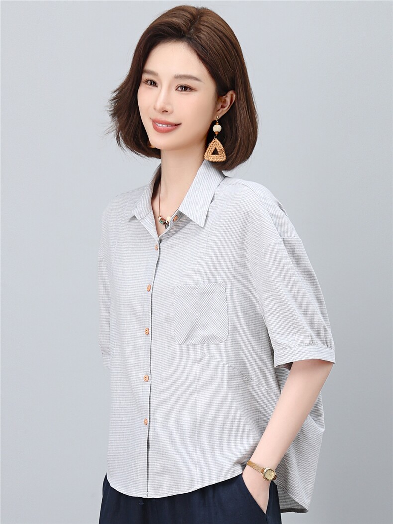 2026夏秋季时尚简约大方气质优雅显瘦休闲潮流千鸟格上衣,女装衬衫,独衣靓