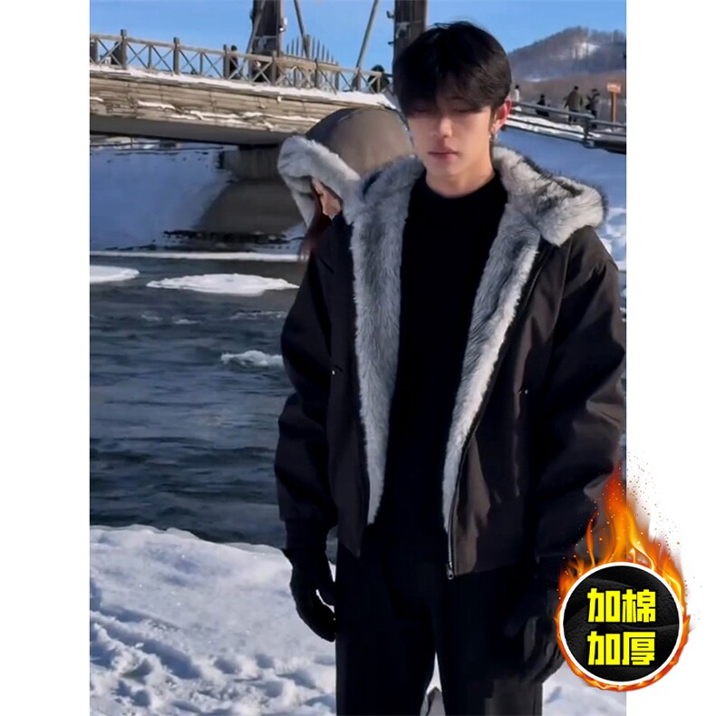 现货高品质美式高街冬季重磅狼王座山雕毛毛领棉衣男女款加厚外套，男装棉衣，电商A486