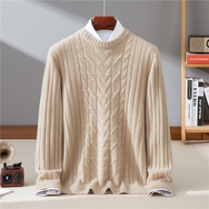 绞花加厚山羊绒衫半高领套头休闲毛衣2025秋冬新款男士针织羊毛衫，男装羊绒套衫，牧群羊绒