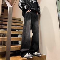 8XL-M高街做旧闪电纹牛仔裤大码潮牌美式复古扎染裤子NZ9006/P65，男装牛仔裤，电商B238