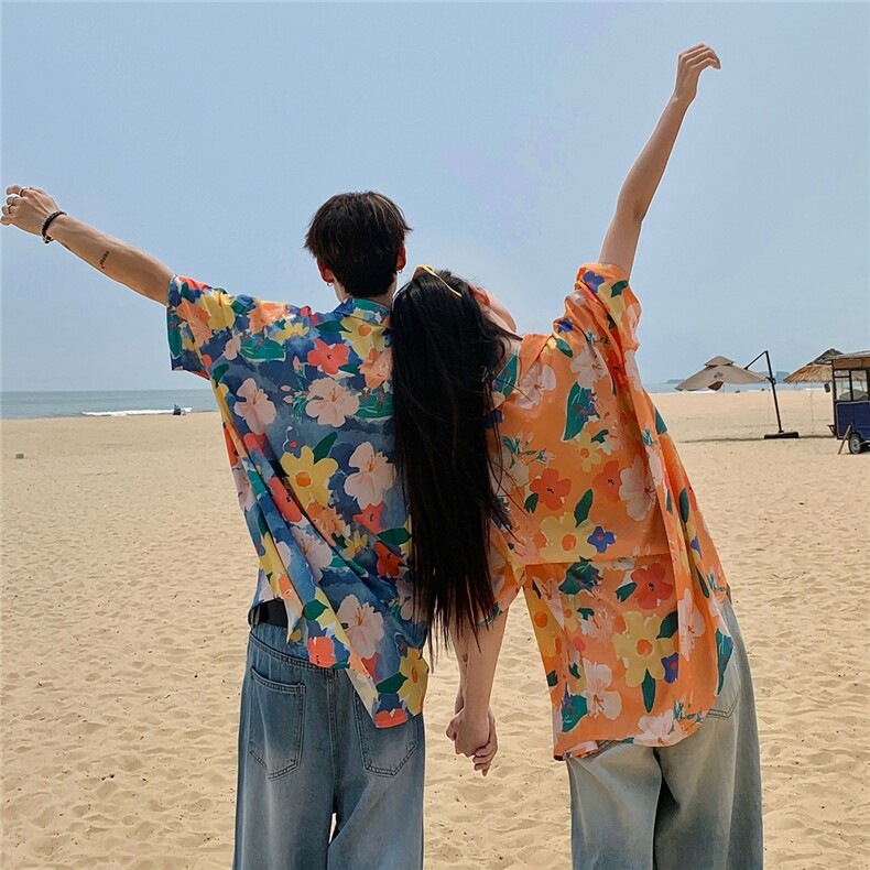 EQ19夏威夷风沙滩旅游衬衫男女情侣装夏季短袖衬衣潮流百搭P40,男装衬衫,电商C306-1