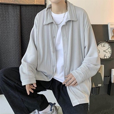 春夏港风纯色长袖衬衫宽松休闲薄款外套ins潮学生百搭H208/P55，男装衬衫，电商A221A