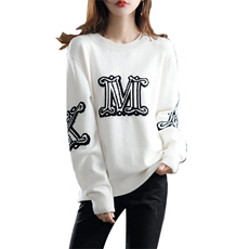 欧美重工M字母提花针织羊毛衫女圆领宽松休闲加厚毛衣保暖内搭，女装针织衫/毛衣，美莎羊绒