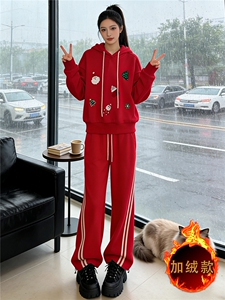 潮流休闲时尚套装女秋冬新款高级感卡通印花长袖卫衣直筒裤两件套图片