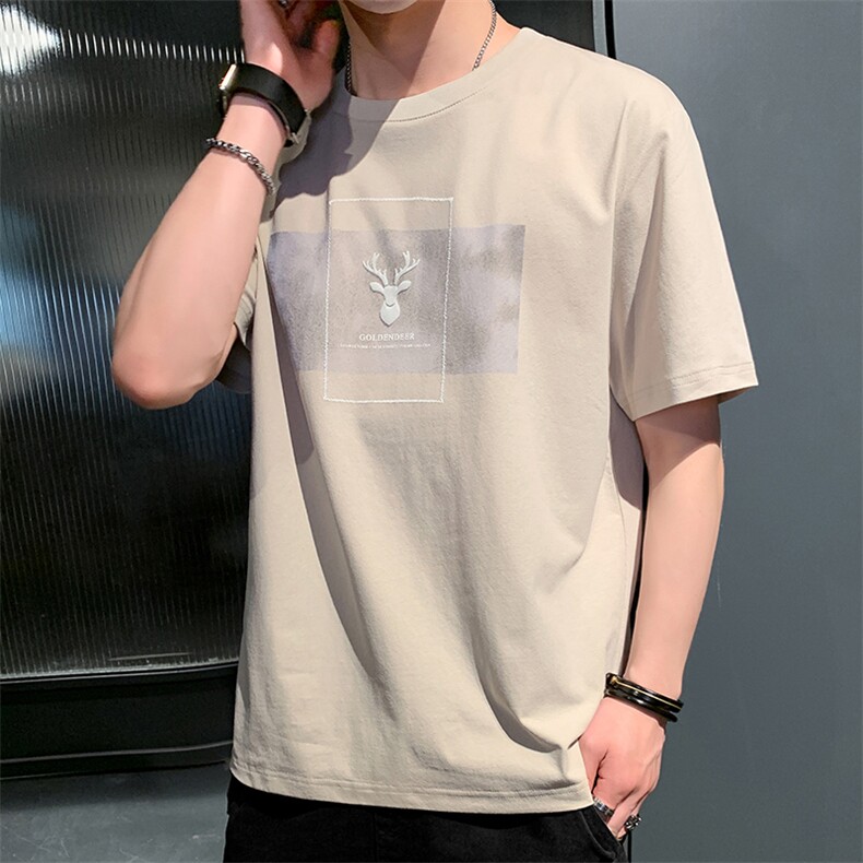 抖音直播得物9019-P45男士短袖t恤夏季新款潮流潮牌纯棉白色半袖,男装Polo衫,电商D310B