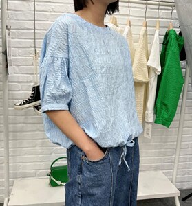 夏季新款前下抽绳盐缩上衣图片