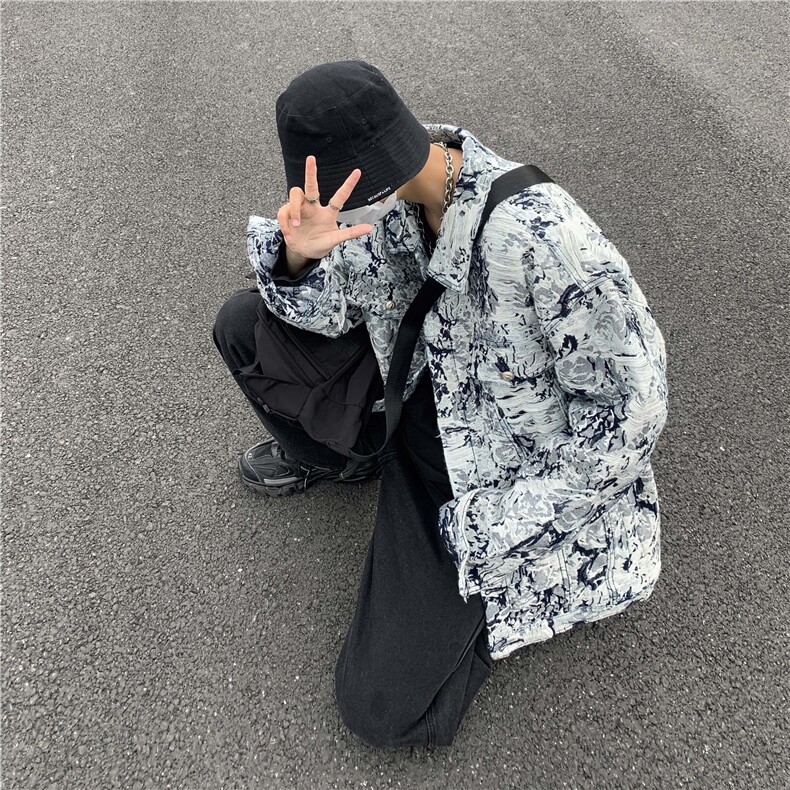 高级设计感小众垫肩翻领夹克男休闲宽松痞帅高街短款外套,男装夹克,星座716-2