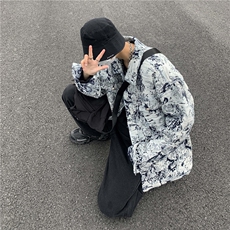 高级设计感小众垫肩翻领夹克男休闲宽松痞帅高街短款外套，男装夹克，星座716-2