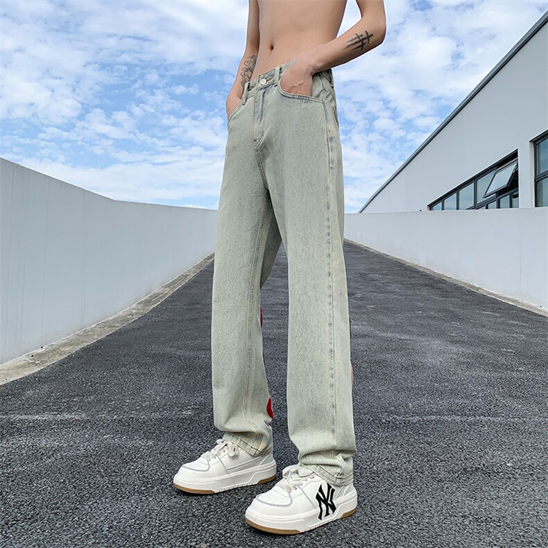 B221 美式ins高街暗黑小众情侣毛巾绣直筒牛仔裤 LK23021-P65控88图片