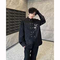 现货！25新中式暗纹提花高品质重工刺绣竹叶礼服衬衫CS111-P138，男装衬衫，电商B288
