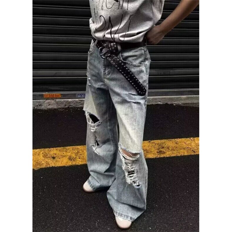 青少年2025夏季新款小众长裤美式复古破洞设计感牛仔裤男N1160,男装牛仔裤,星座1116A（原606A-3）