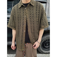 现货美式复古镂空针织衫短袖男夏季薄款网状半袖衬衣LC0511-P43，男装衬衫，星座1008