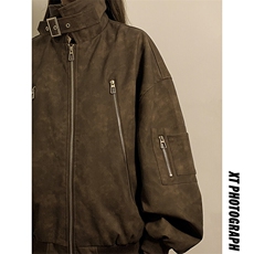 1扎染做旧面料双拉链大口袋情侣大码M-5XL夹克女JK77867P90控148，女装短外套，星座226-2