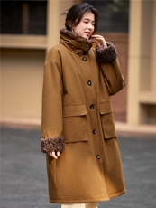 2025年冬季长款大码宽松羊羔毛风衣外套加厚棉服棉大衣，女装棉衣/棉服，简韵佳