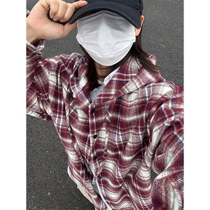 380G磨毛秋冬新款格纹连帽衬衫加厚磨毛格子外套CS328-P48图片