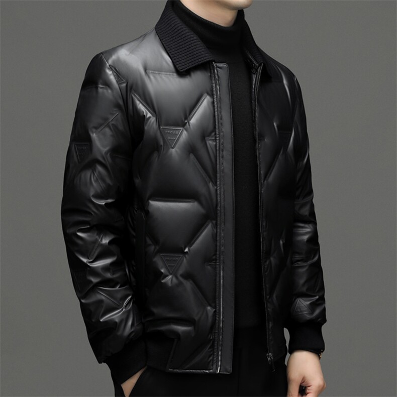 冬季新款男士立领加厚保暖皮羽绒服中年商务休闲时尚男装上衣外套,男装羽绒服,电商B212（原钱塘6029）