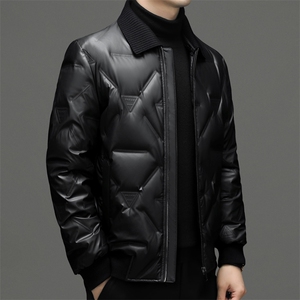 冬季新款男士立领加厚保暖皮羽绒服中年商务休闲时尚男装上衣外套图片