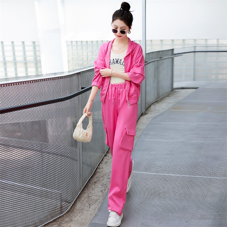 现货套装女2023年春季新款女装时尚气质休闲百搭通列阔腿裤两件套,女装套装/套裙,丽美静依