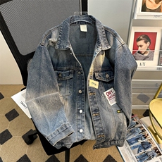 美式高街男士牛仔外套秋宽松休闲帅气蓝色重磅工装夹克JK1074-P75，男装夹克，星座1103-3