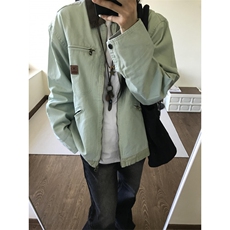 【有货】薄荷绿拼色工装外套男春秋款美式底特律夹克8152CC-特P68，男装夹克，星座1007（原301D）
