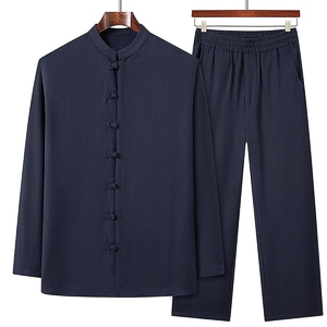 春秋主推跑量款新款风唐装亚麻长袖中老年汉服套装HO6942-P95