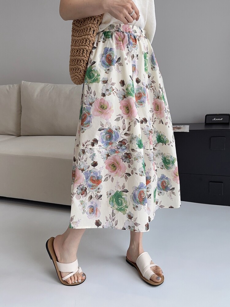 【夏季新款】印花棉料半身裙P70-K110,女装半身裙,简古