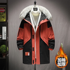 8XL-M码大毛领棉衣男2023冬季新款连帽撞色中长款棉服加厚大衣潮，男装棉衣，钱塘717(原712)